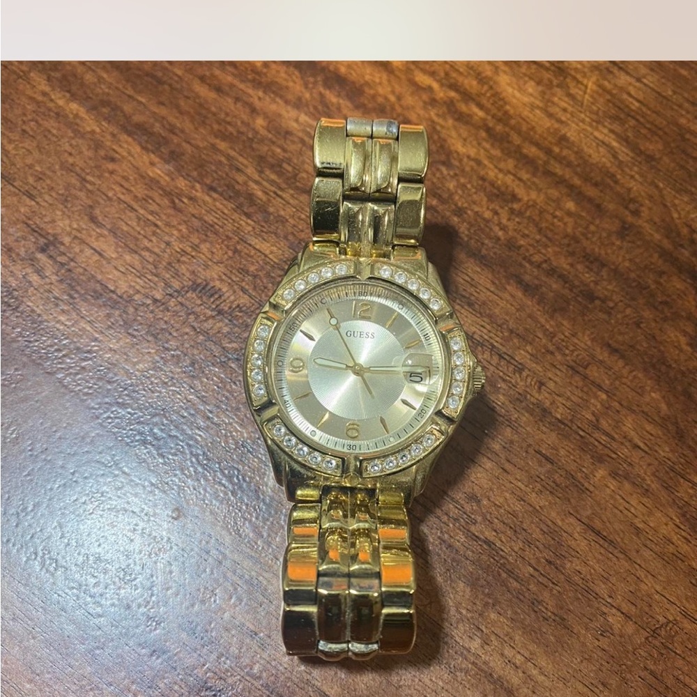 Guess Women's Gold-Tone Watch with Crystal Accents